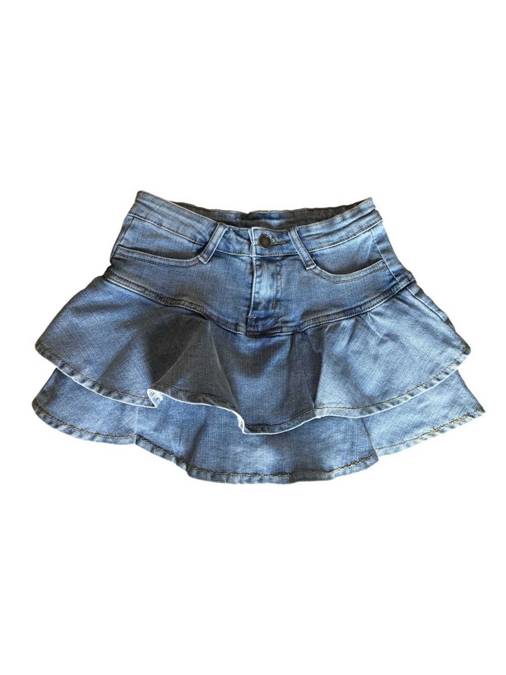 Denim Ruffle Mini Skirt - Light Blue